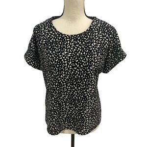 Melloday Women’s Blouse Top Black Design Short Sleeve Size Medium